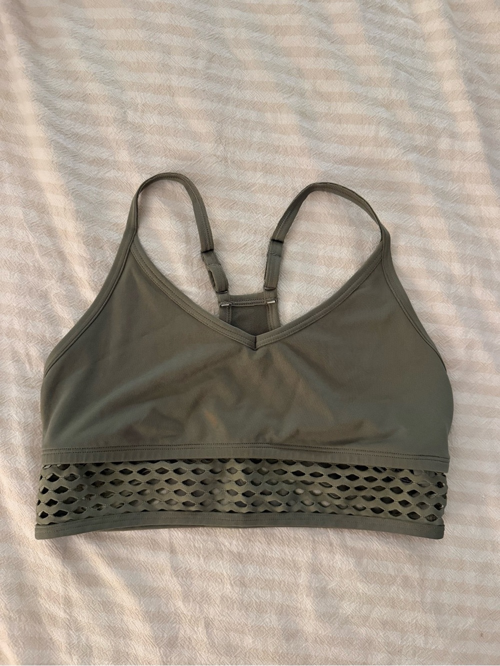 PINK Victoria's Secret Olive Green Mesh-Trim Sports Bralette